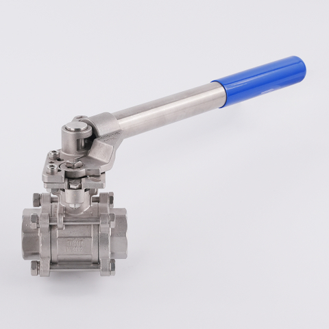SS304 3-Piece Female Thread Ball Valve with Extended Lever & ISO Mounting Pad