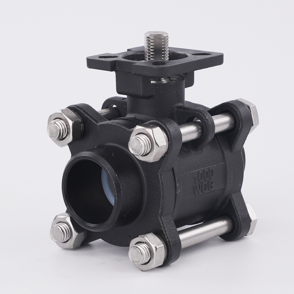 WCB 3-Piece Female Thread Ball Valve Body with ISO Mounting Pad, 1000WOG
