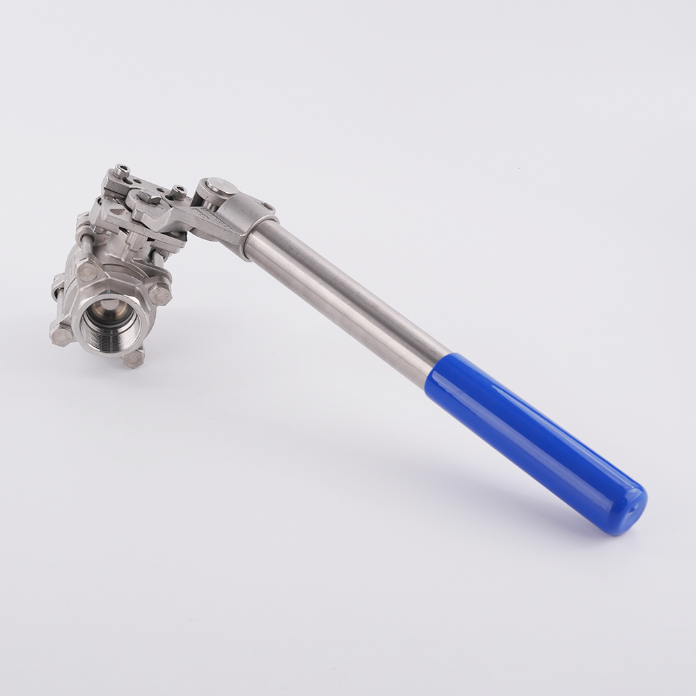 SS304 3-Piece Female Thread Ball Valve with Extended Lever & ISO Mounting Pad
