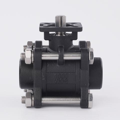WCB 3-Piece Female Thread Ball Valve Body with ISO Mounting Pad, 1000WOG