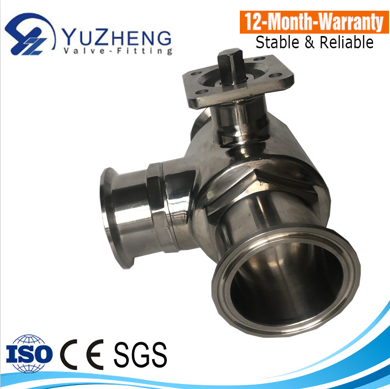 Sanitary Stainless Steel 3-way Ball Valve with Clamp End with Platform Pad